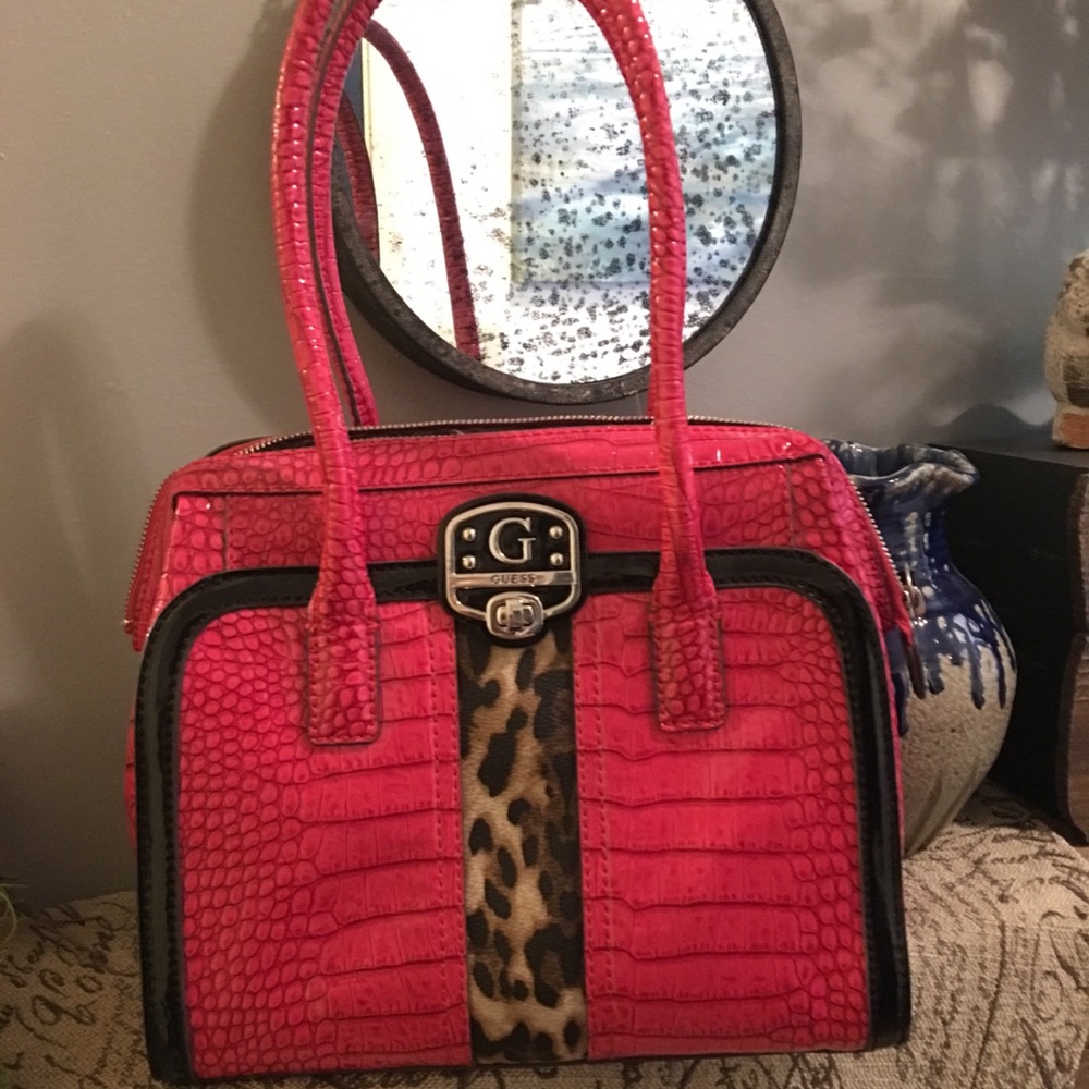 NWOT hot pink faux croc with animal print inset